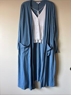 LuLaRoe Women's Lightweight Blue Duster Cardigan with Pockets